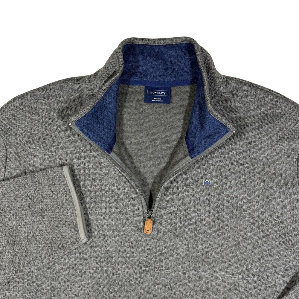 Crown & Ivy Quarter Zip Pullover Mens XL Gray Sweater‎ Fleece Coastal Prep Top